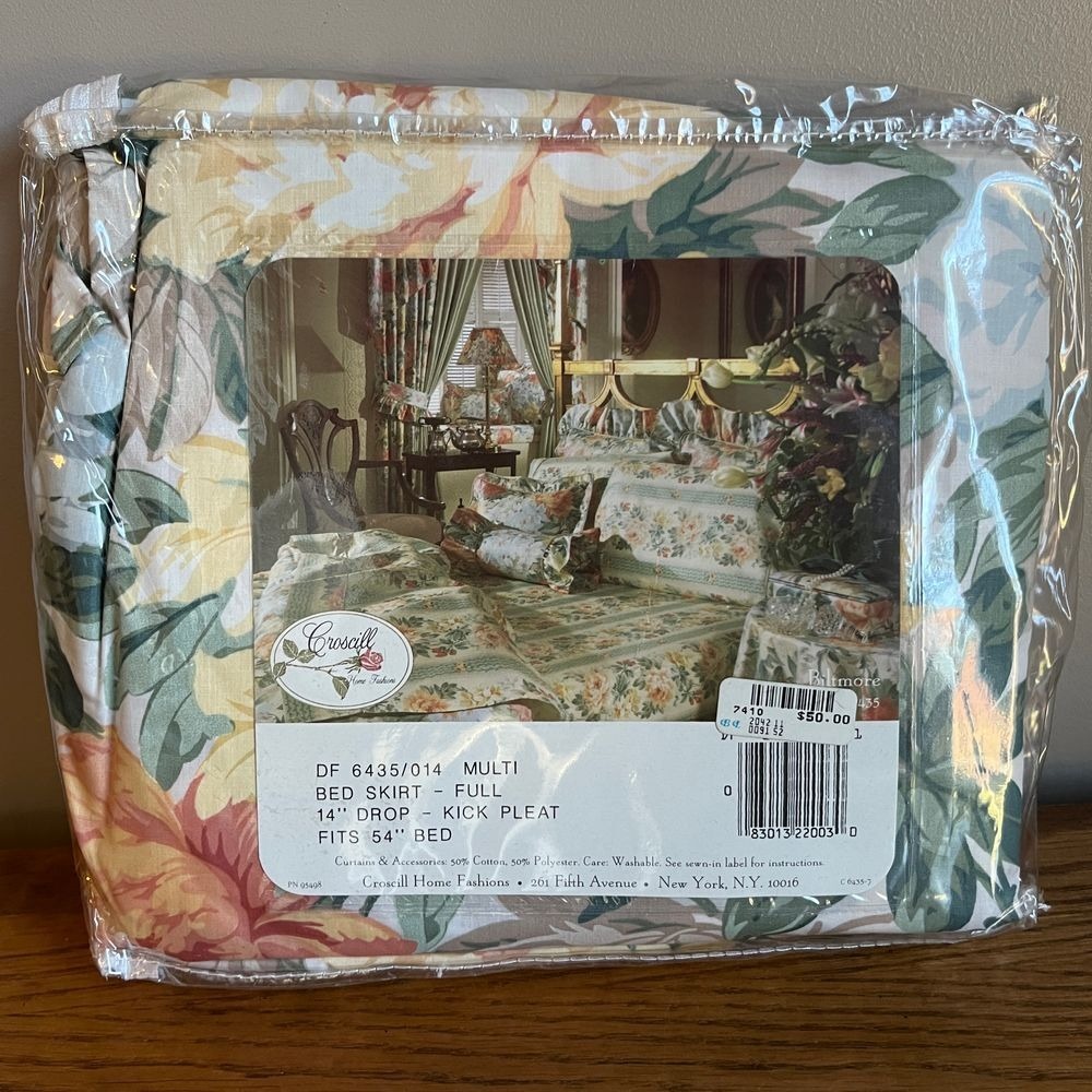 Vintage Croscill Full Bed Skirt Biltmore Floral Cottage Shabby Chic Grandma Core